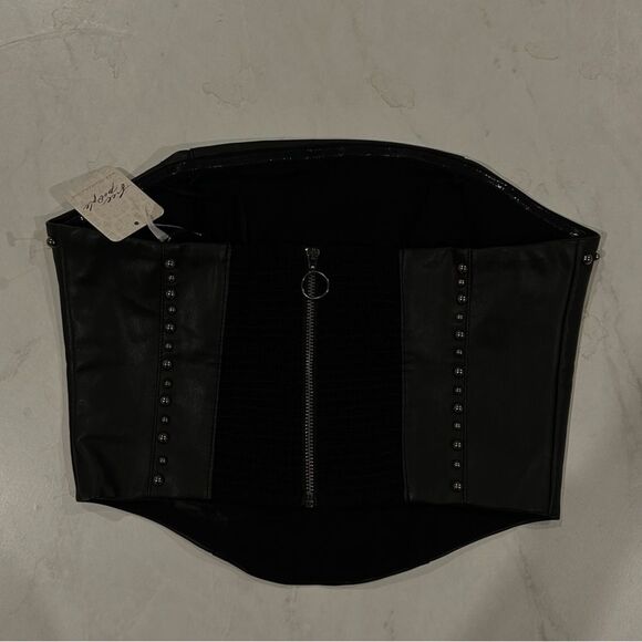 Free People Leather Corset Top Adrianna Crop Black Studs Strapless Size XS NEW - Picture 6 of 7